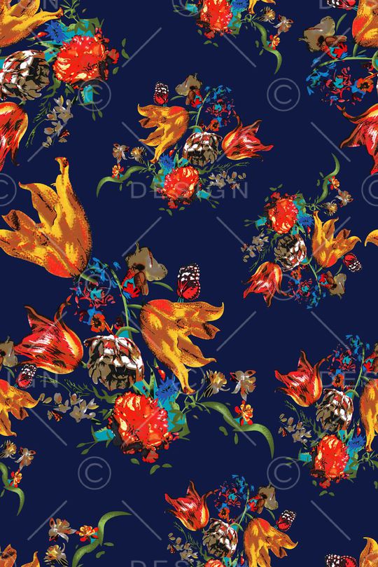 抽象手绘满版花卉印花华亿平台图片