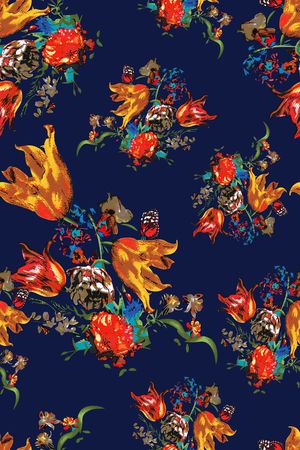 抽象手绘满版花卉印花华亿平台图片