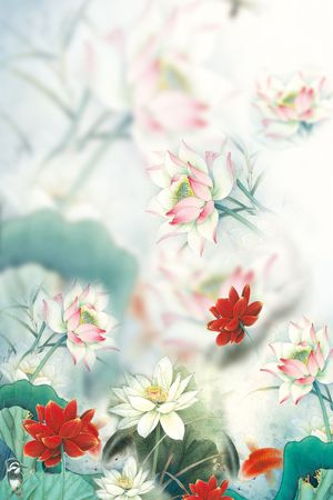 国画荷花印花华亿平台图片