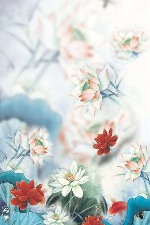 国画荷花印花华亿平台图片