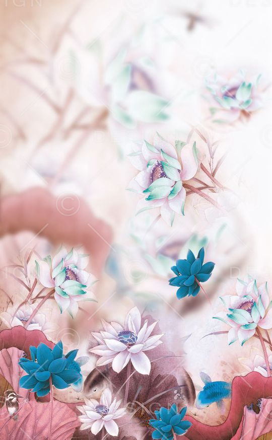 国画荷花印花华亿平台图片