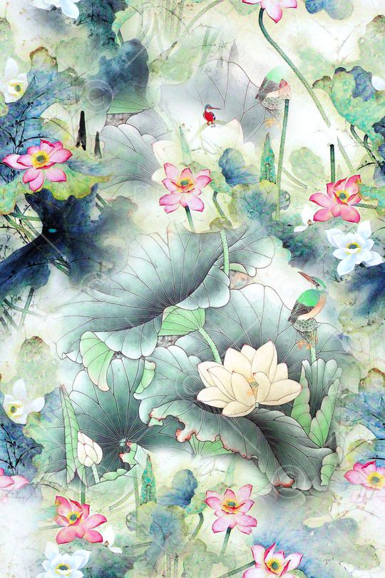 山水画印花华亿平台图片