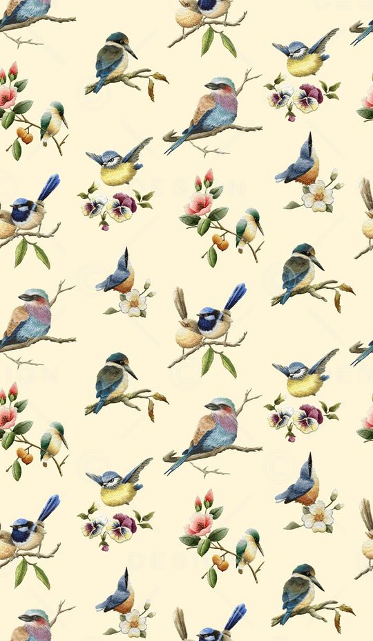 刺绣花鸟印花华亿平台图片