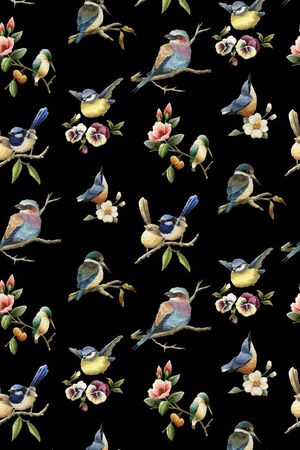 刺绣花鸟印花华亿平台图片