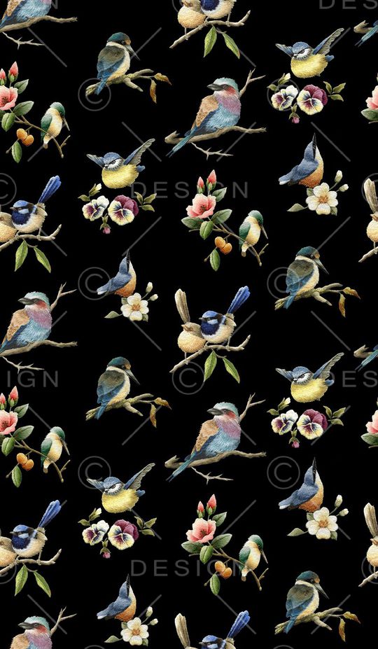 刺绣花鸟印花华亿平台图片