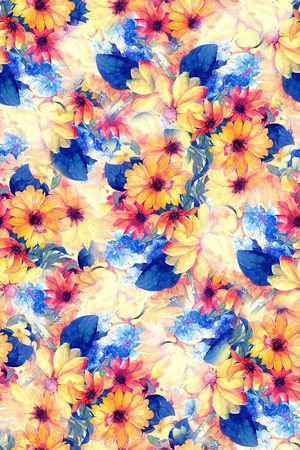 手绘水彩画花卉数码印花印花华亿平台图片