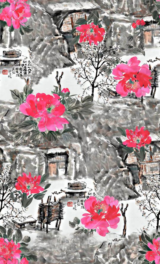 抽象手绘满版花卉草木印花华亿平台图片