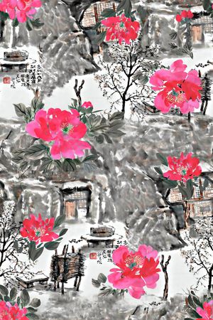 抽象手绘满版花卉草木印花华亿平台图片