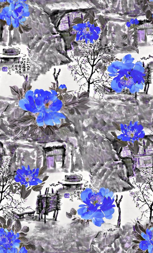 抽象手绘满版花卉草木印花华亿平台图片