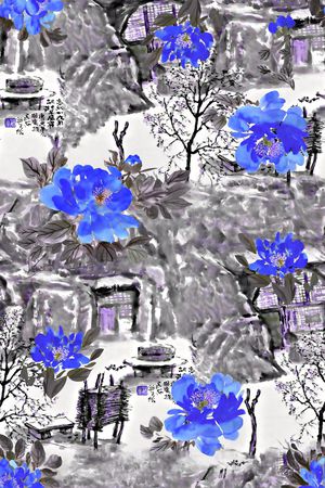 抽象手绘满版花卉草木印花华亿平台图片