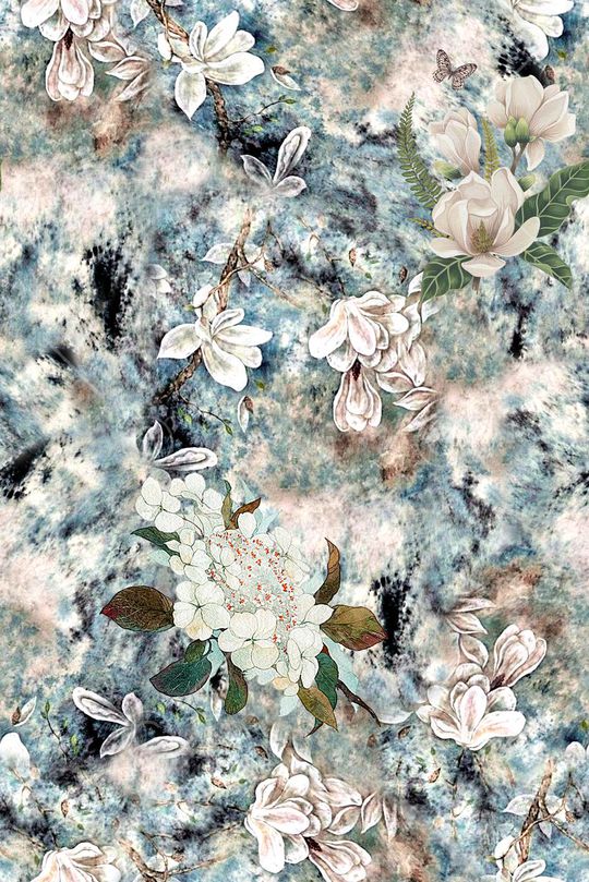 抽象手绘复古花卉数码印花印花华亿平台图片