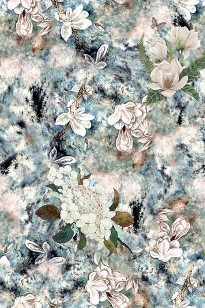 抽象手绘复古花卉数码印花印花华亿平台图片