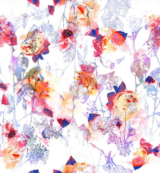 水彩花卉印花华亿平台图片