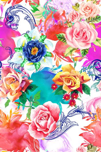 手绘水彩印花华亿平台图片