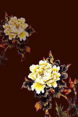 抽象手绘中国风牡丹花数码印花印花华亿平台图片