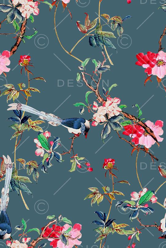 抽象手绘水墨画中国风山水花鸟植物印花印花华亿平台图片