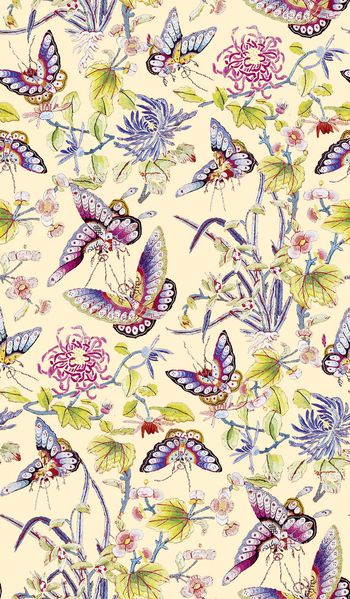 706666-传统高端刺绣蝴蝶花卉粉黄