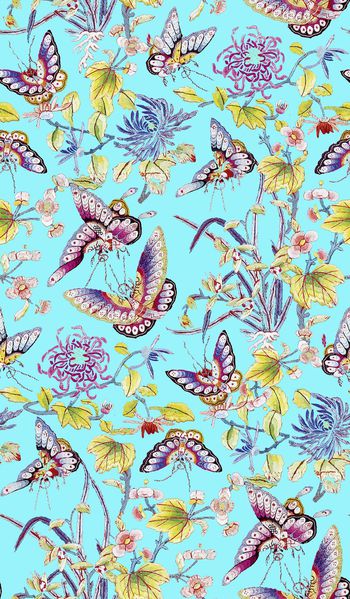 706668-传统高端刺绣蝴蝶花卉青蓝