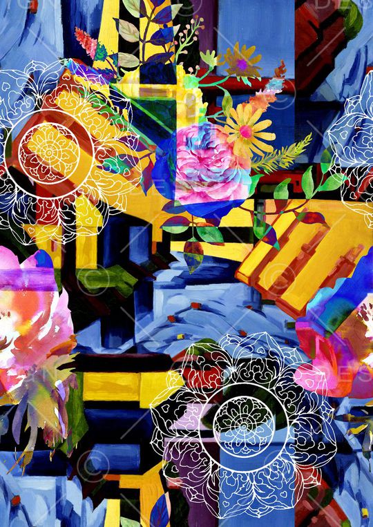 抽象手绘印花华亿平台图片