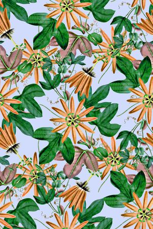 抽象手绘满版花卉草木印花华亿平台图片