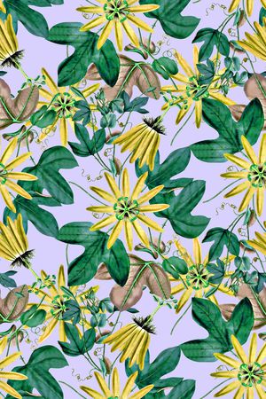 抽象手绘满版花卉草木印花华亿平台图片