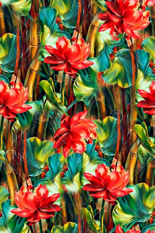 抽象手绘满版花卉草木印花华亿平台图片