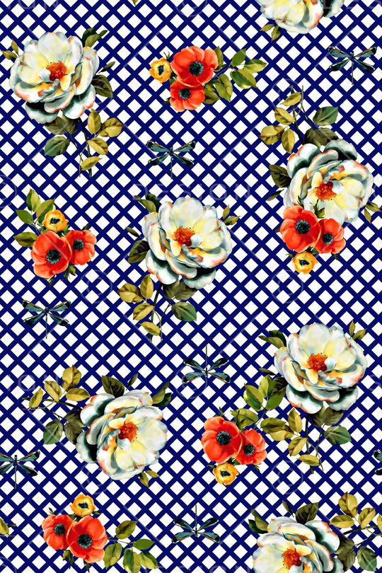 抽象手绘满版花卉印花华亿平台图片