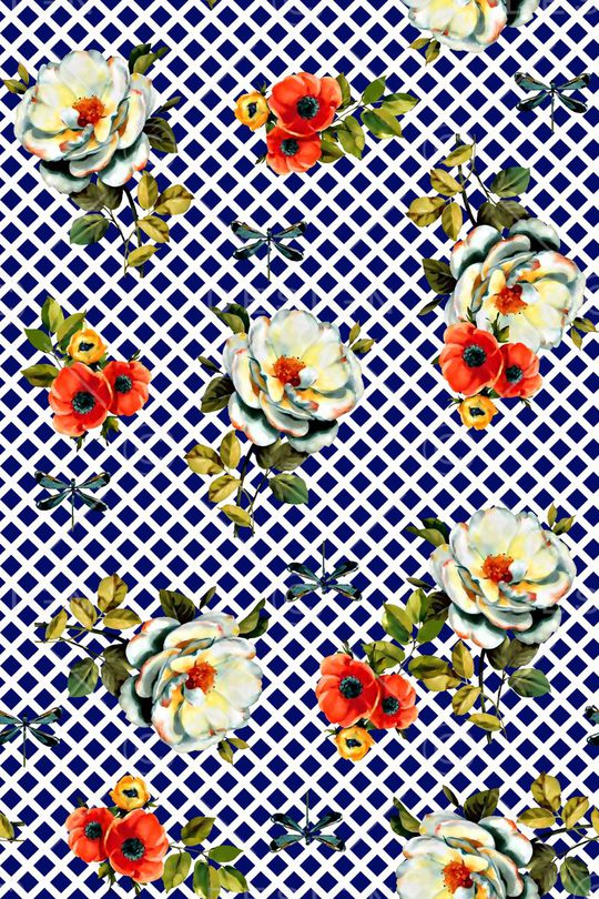 抽象手绘满版花卉印花华亿平台图片