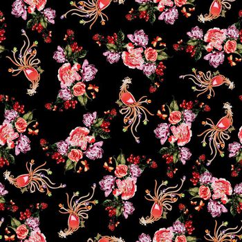 707980-珠宝凤凰花卉黑