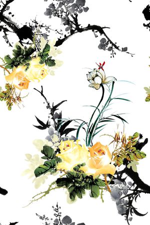 水墨印花华亿平台图片