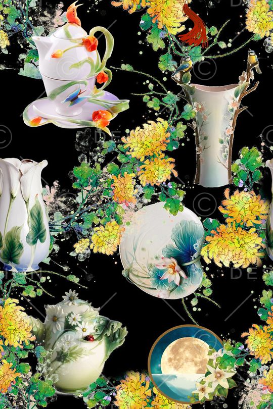 青花瓷印花华亿平台图片