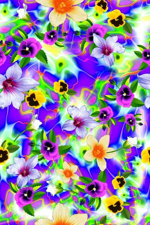 清爽手绘大花卉印花华亿平台图片