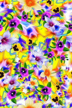 清爽手绘大花卉印花华亿平台图片