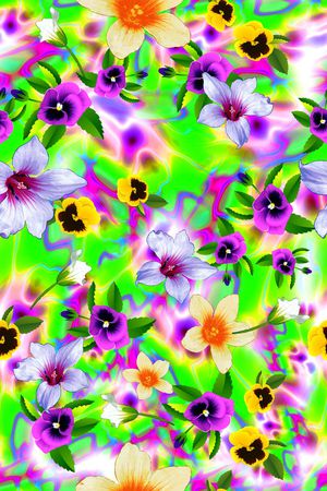 清爽手绘大花卉印花华亿平台图片