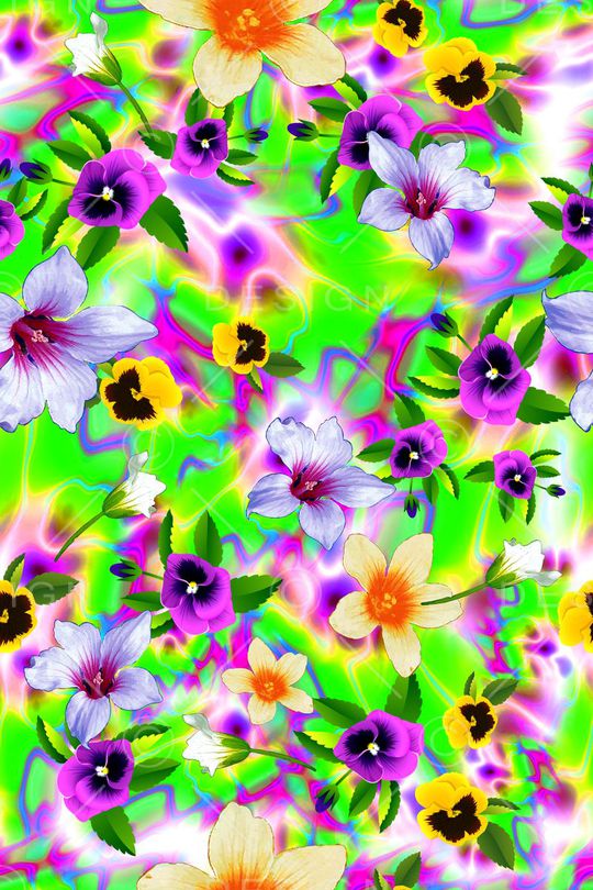 清爽手绘大花卉印花华亿平台图片