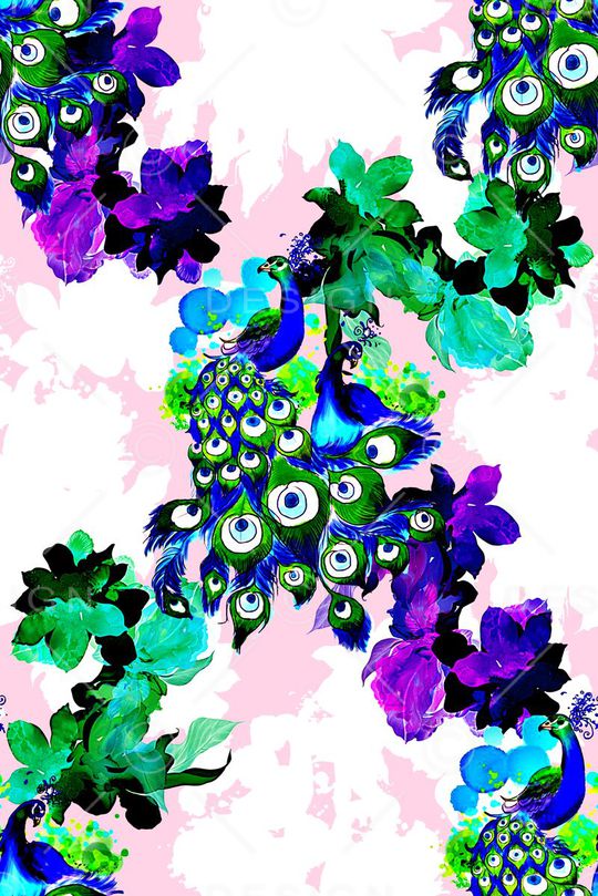 抽象手绘水彩油画动物纹理孔雀羽毛印花印花华亿平台图片