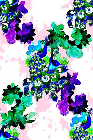 抽象手绘水彩油画动物纹理孔雀羽毛印花印花华亿平台图片