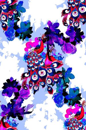 抽象手绘水彩油画动物纹理孔雀羽毛印花印花华亿平台图片