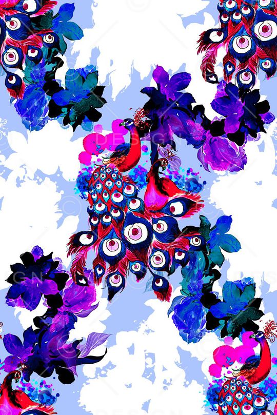 抽象手绘水彩油画动物纹理孔雀羽毛印花印花华亿平台图片