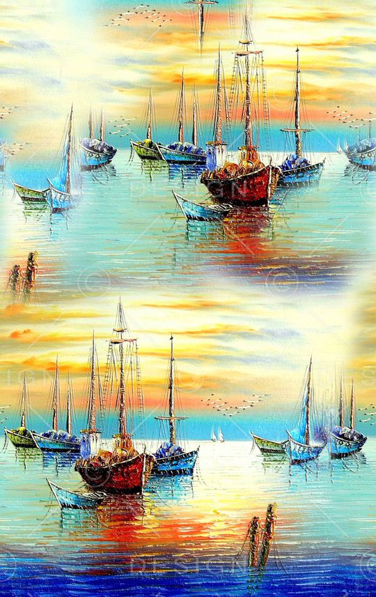 油画帆船印花华亿平台图片