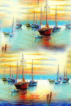 油画帆船印花华亿平台图片