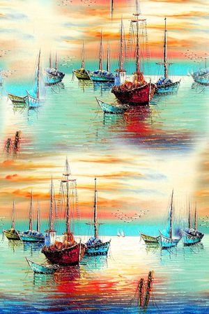 油画帆船印花华亿平台图片