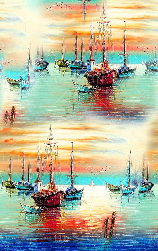 油画帆船印花华亿平台图片