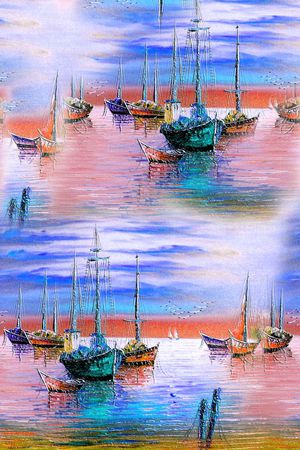 油画帆船印花华亿平台图片