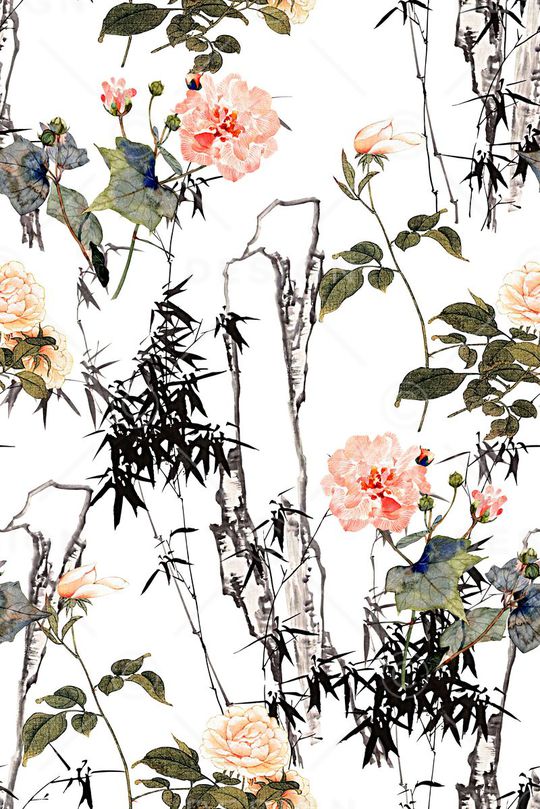 抽象手绘中国风水墨画山水画数码印花印花华亿平台图片