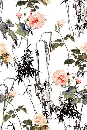 抽象手绘中国风水墨画山水画数码印花印花华亿平台图片