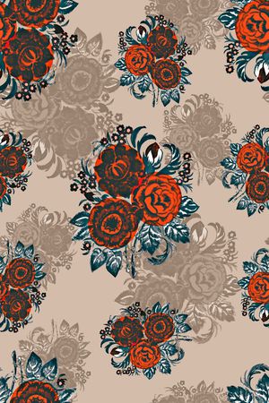 抽象手绘满版花卉印花华亿平台图片