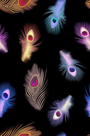 抽象手绘彩色孔雀羽毛动物纹数码印花印花华亿平台图片