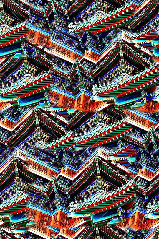 抽象手绘油画中国风建筑印花印花华亿平台图片