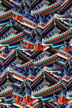 抽象手绘油画中国风建筑印花印花华亿平台图片